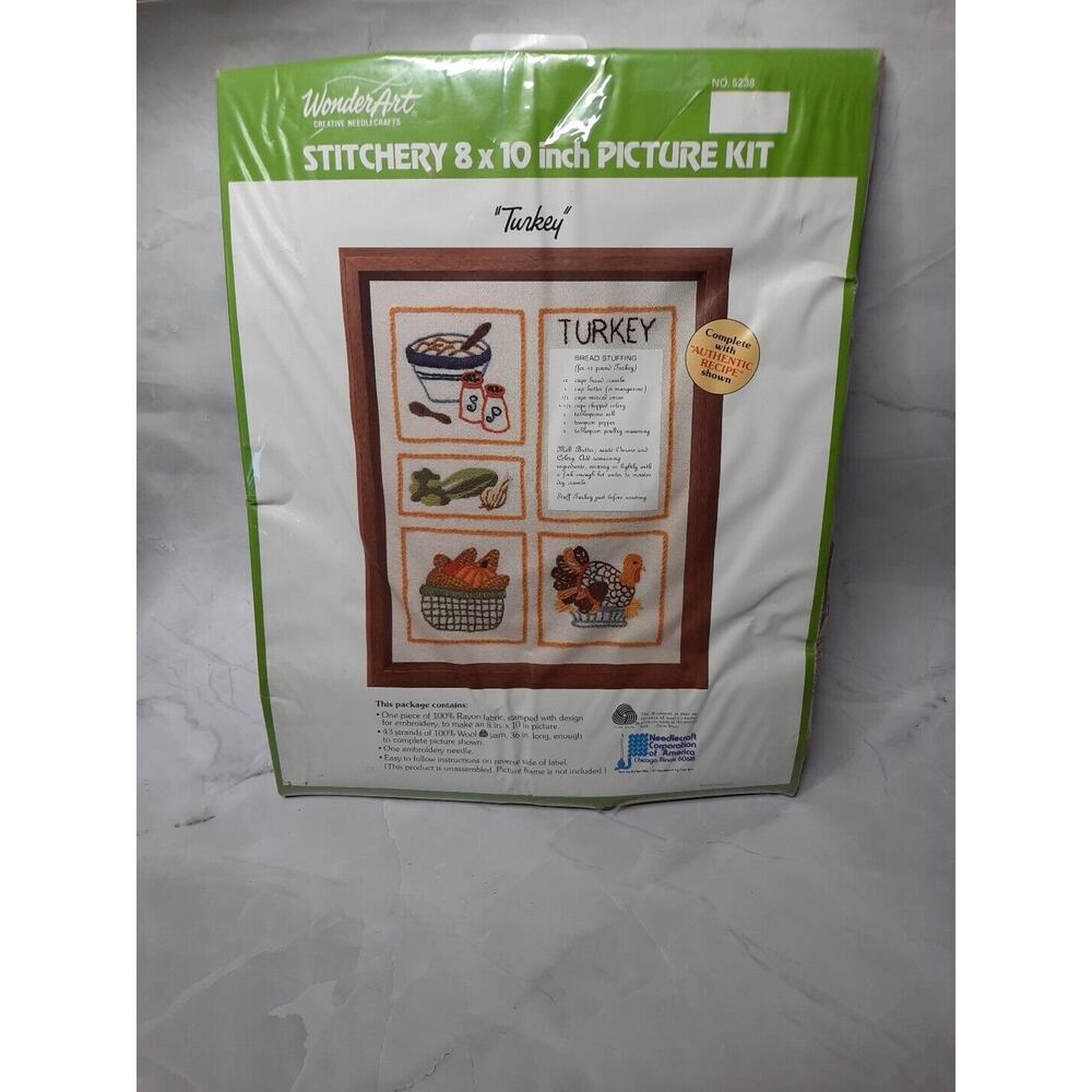 Vtg Wonderart Stitchery Kit "Turkey" 8x10 Picture With Recipe
